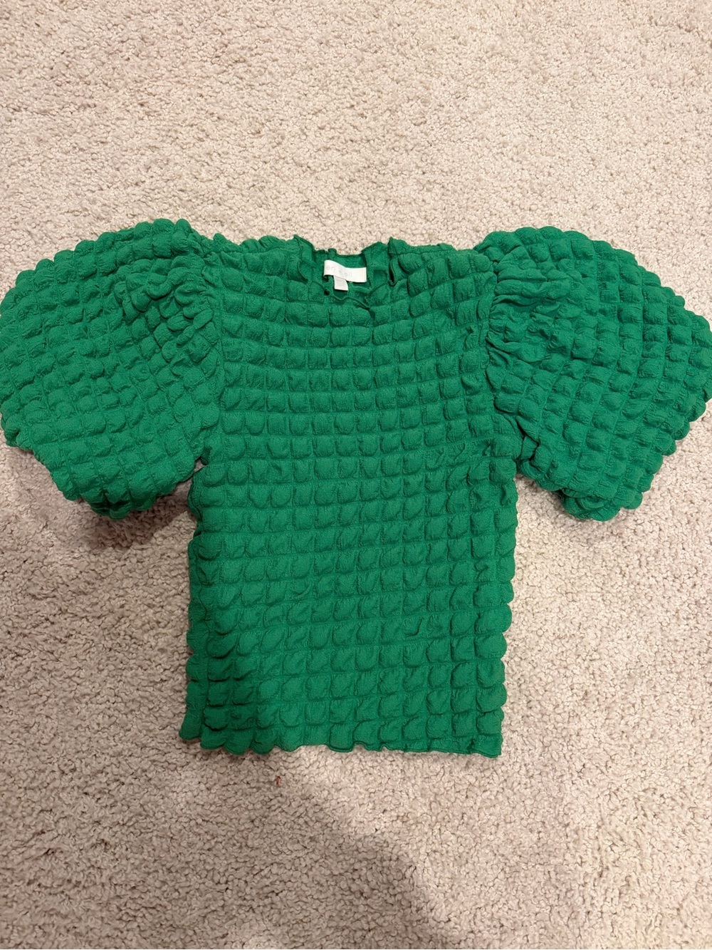 Anthropologie Emerald Green Textured Puff-Sleeve Top